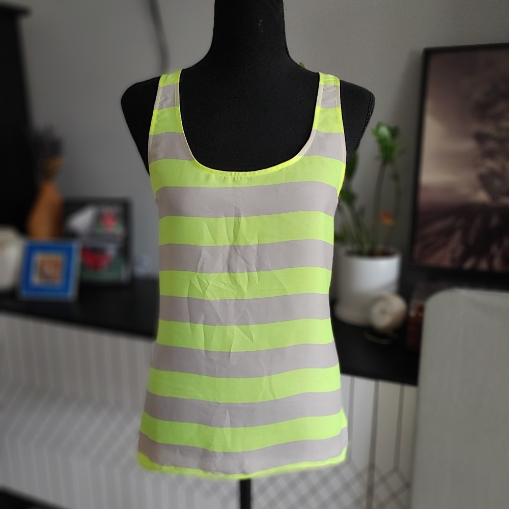 Striped Neon Yellow and Very Light Beige Women's Tank Top